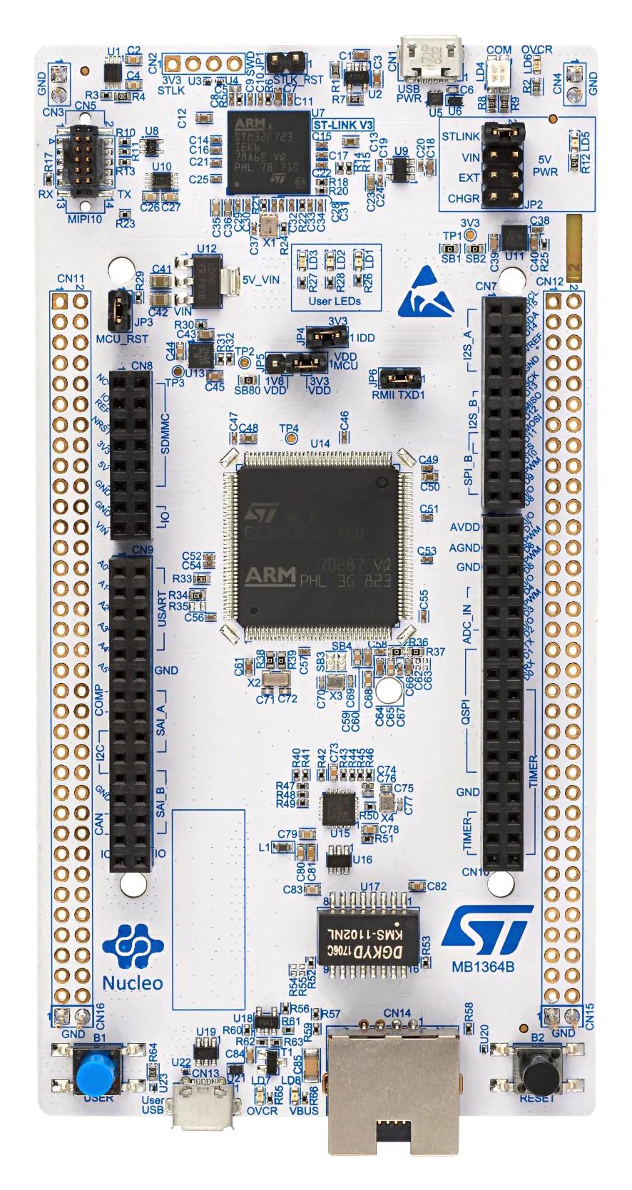 Stmicroelectronics Nucleo-H753Zi Development Board, 32Bit, Arm Cortex-M7F