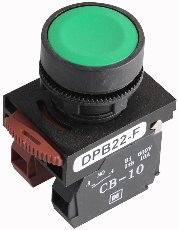 Hylec Dpb22-F11G Switch, Non Illuminated, Flush, Green