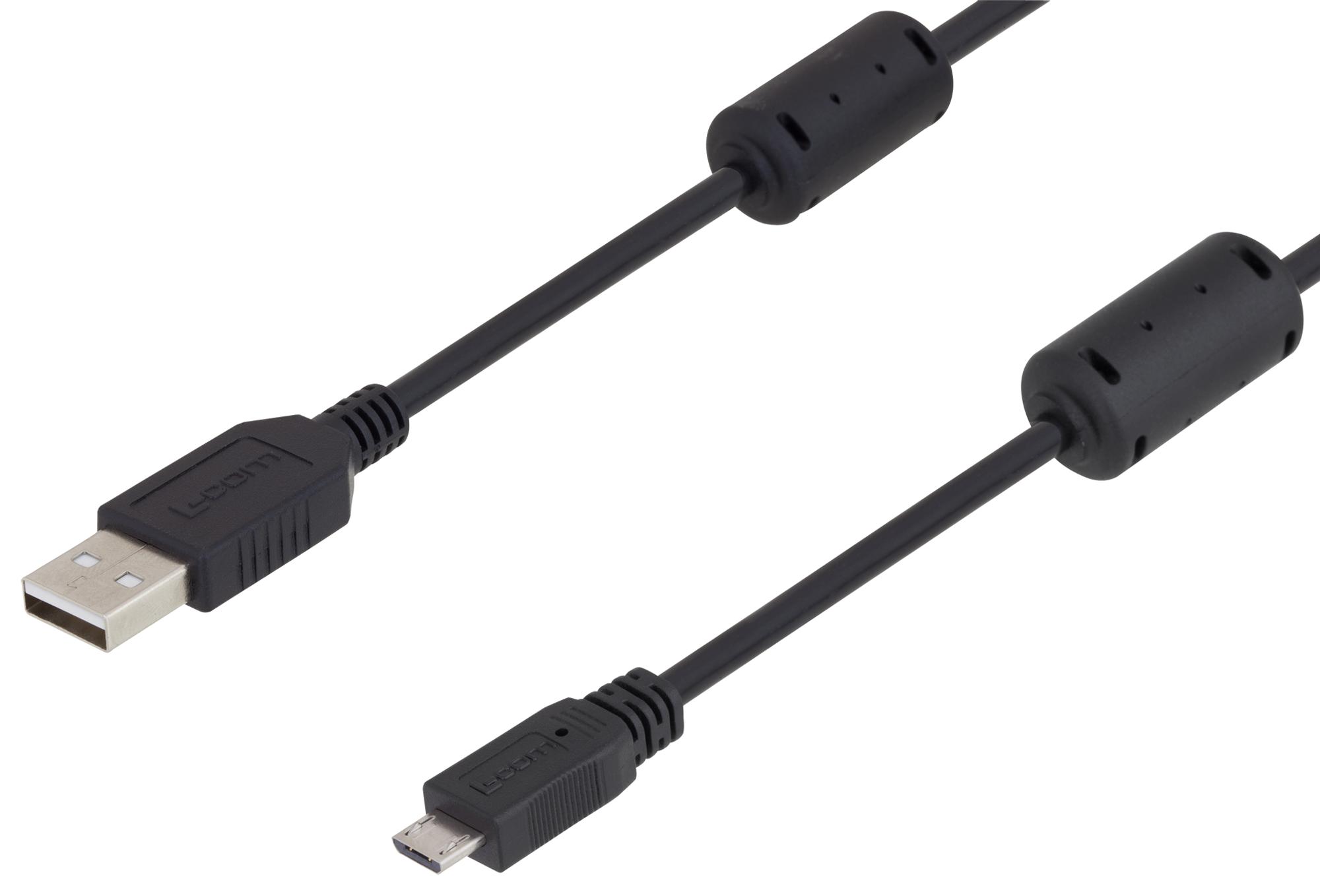 L-Com U2A00003-2M Cable, Usb 2.0 A-Micro B Plug, 2M, Black