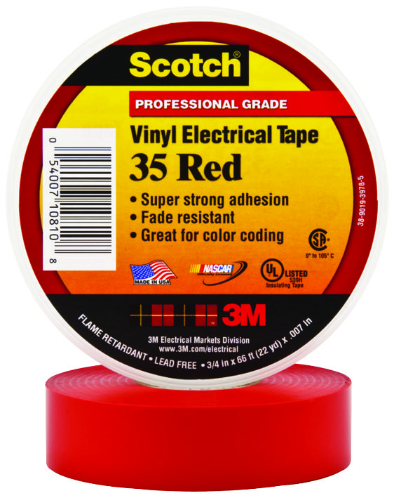 3M 35 Red (3/4X66Ft) Tape, Insulation, Pvc, Red, 0.75Inx66Ft