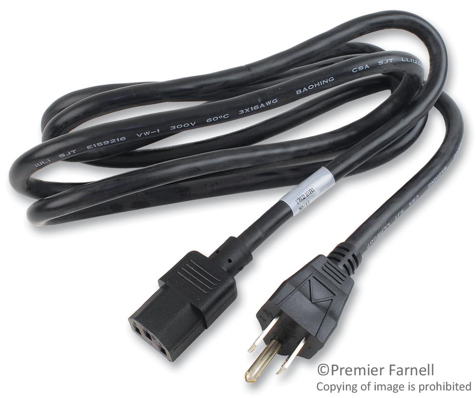 Volex 17602 Power Cord Nema5-15P/iec, 79In, 13A, Black