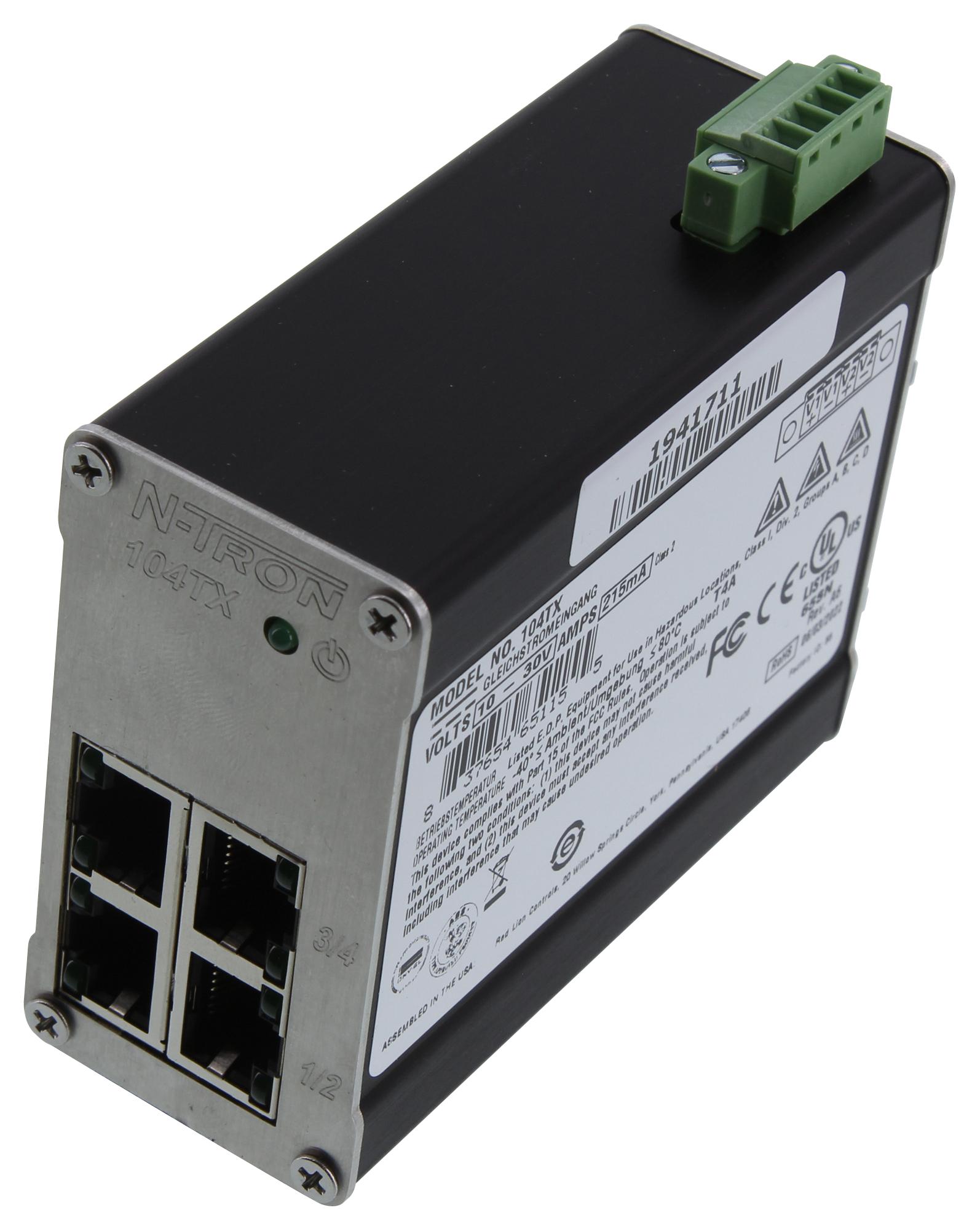 Red Lion Controls 104Tx Ethernet Switch, 30Vdc, 215Ma, Din Rail